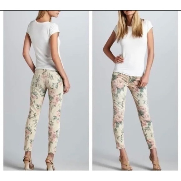 Current/Elliott Denim - Current Elliot Sz 27 Watercolor Floral Print Cropped Jeans Womens RARE